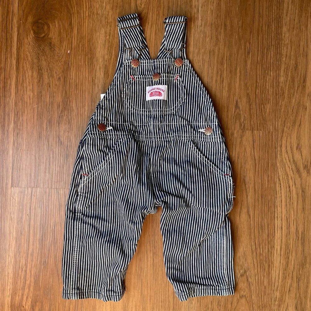 Vintage Round House Stripe Bib Overalls Pinstripe Railroad Kids Toddler 12 MO